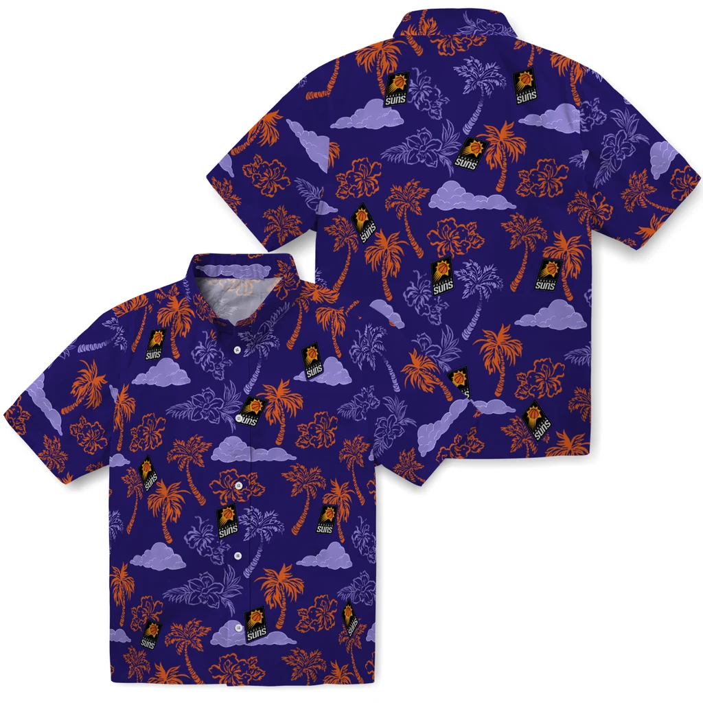 Phoenix Suns Hawaiian Shirt - Palm And Clouds phoenix suns palm and clouds purple hawaiian shirts high quality