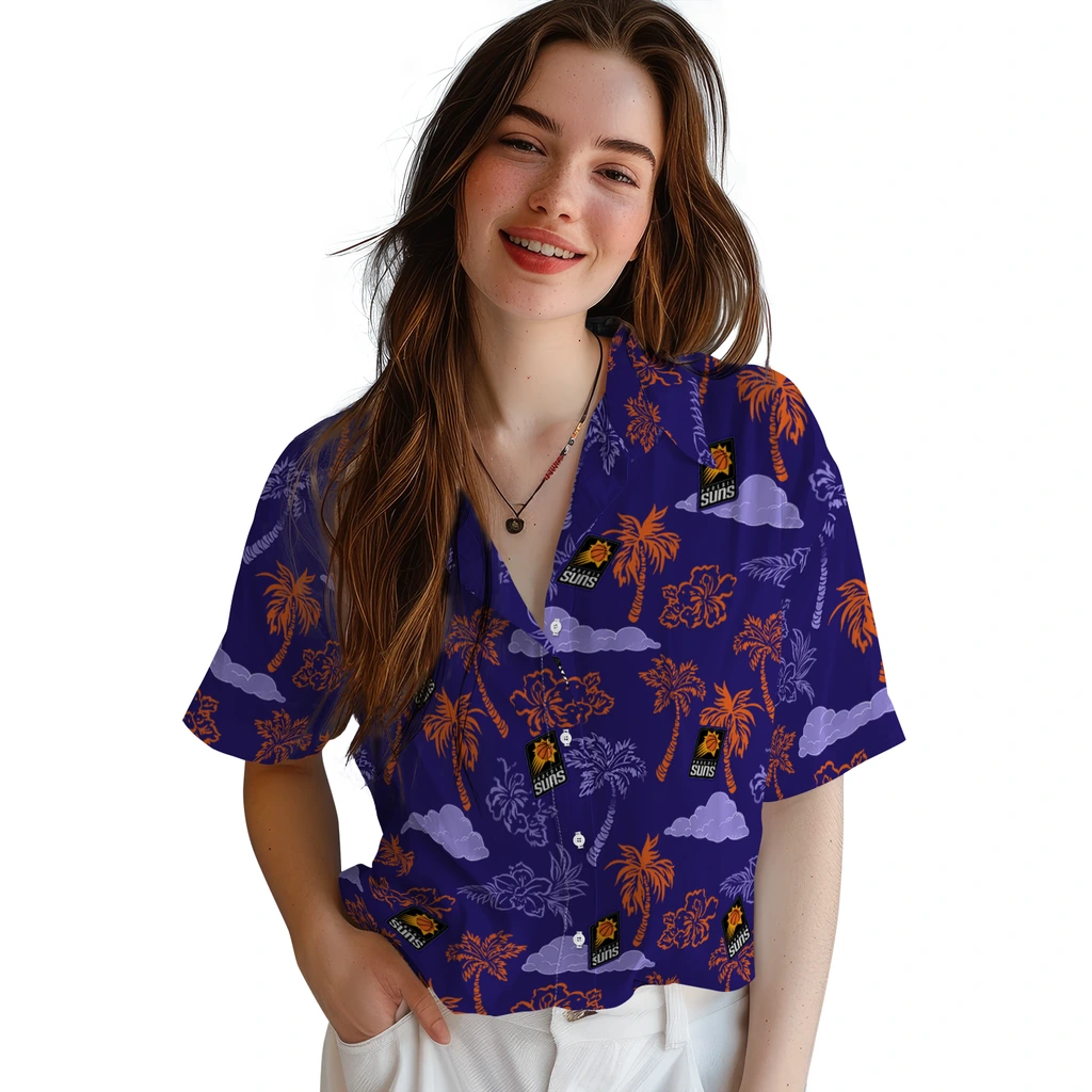 Phoenix Suns Hawaiian Shirt - Palm And Clouds phoenix suns palm and clouds purple hawaiian shirts latest model