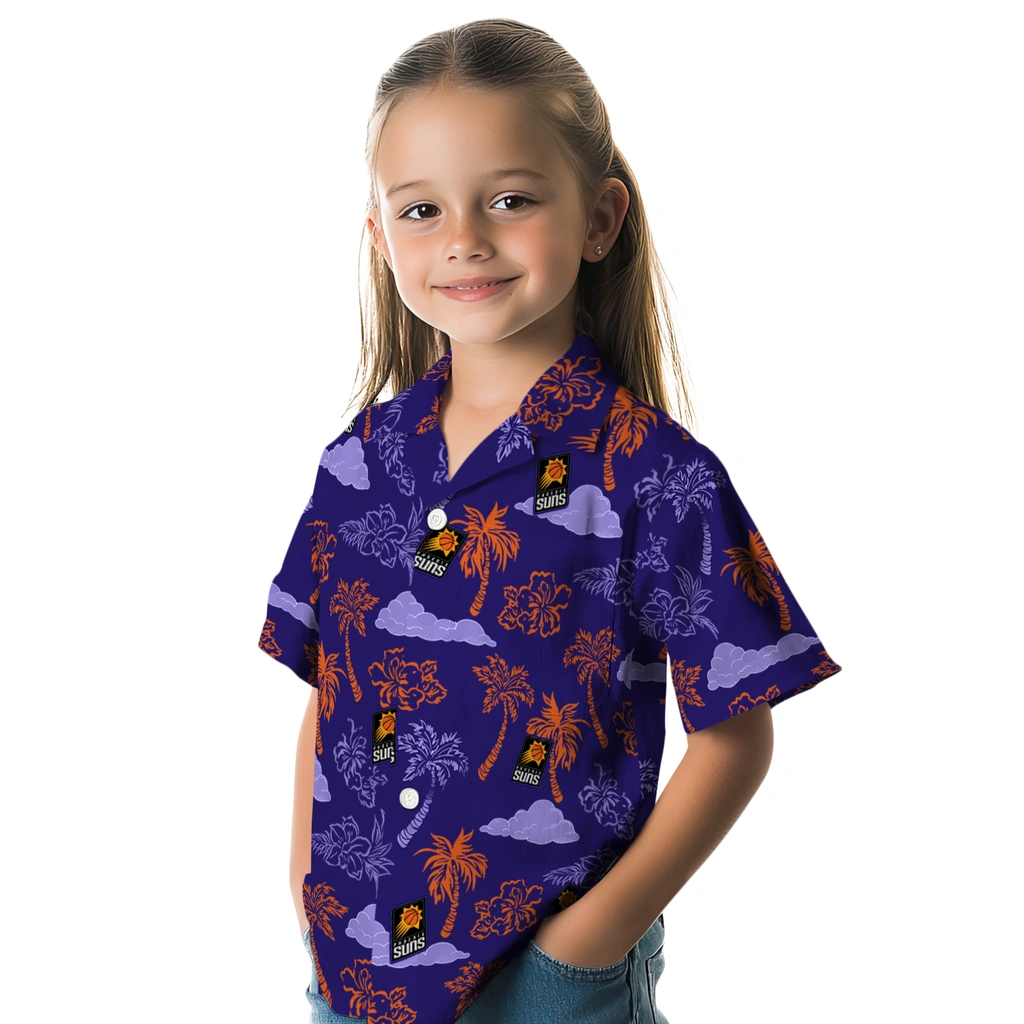 Phoenix Suns Hawaiian Shirt - Palm And Clouds phoenix suns palm and clouds purple hawaiian shirts premium grade