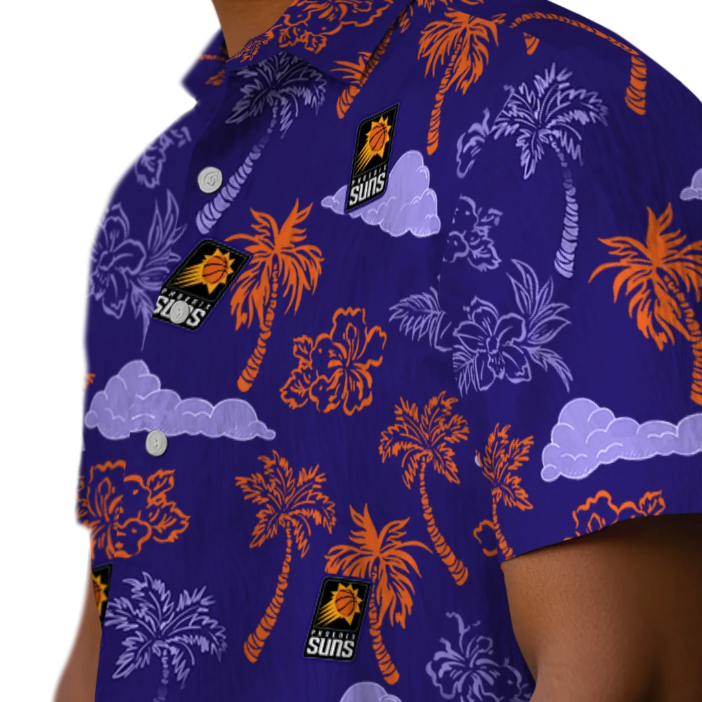 Phoenix Suns Hawaiian Shirt - Palm And Clouds phoenix suns palm and clouds purple hawaiian shirts trendy