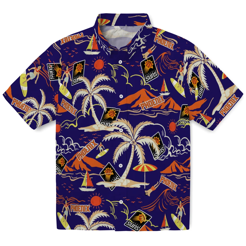 Phoenix Suns Hawaiian Shirt - Palm Tree Island phoenix suns palm tree island purple hawaiian shirts best selling