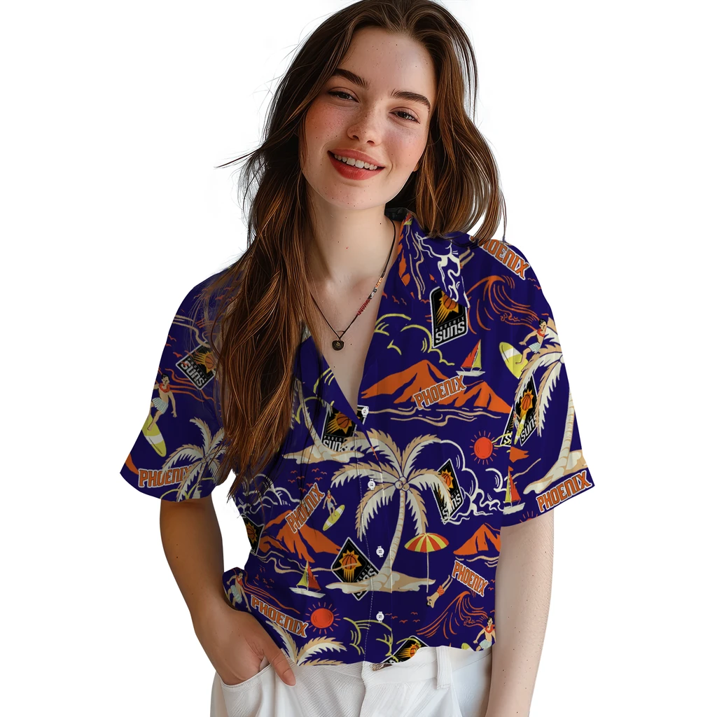 Phoenix Suns Hawaiian Shirt - Palm Tree Island phoenix suns palm tree island purple hawaiian shirts latest model