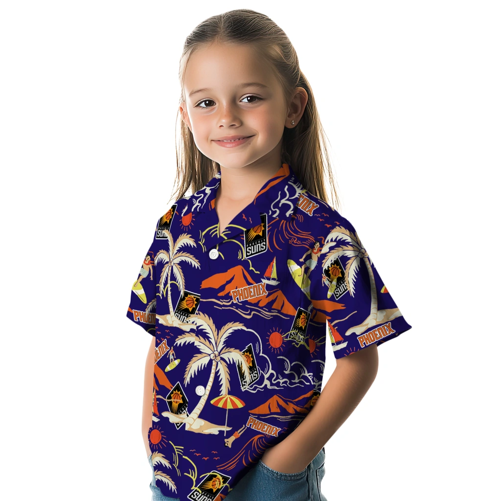Phoenix Suns Hawaiian Shirt - Palm Tree Island phoenix suns palm tree island purple hawaiian shirts premium grade