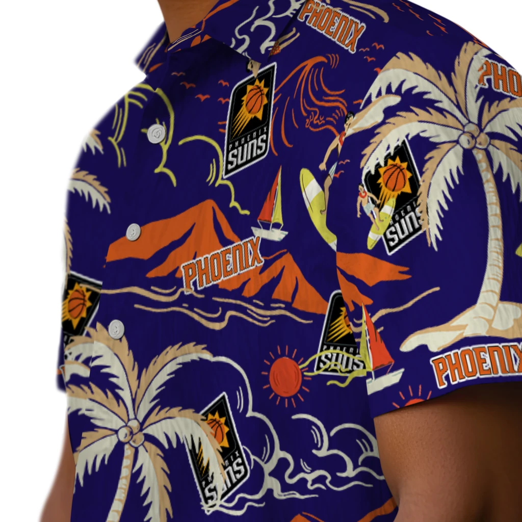 Phoenix Suns Hawaiian Shirt - Palm Tree Island phoenix suns palm tree island purple hawaiian shirts trendy