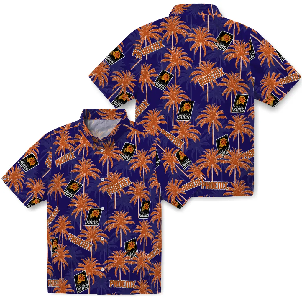 Phoenix Suns Hawaiian Shirt - Palm Tree Motif phoenix suns palm grove purple hawaiian shirts high quality