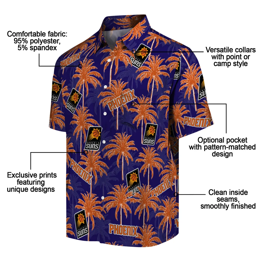 Phoenix Suns Hawaiian Shirt - Palm Tree Motif phoenix suns palm grove purple hawaiian shirts new arrival