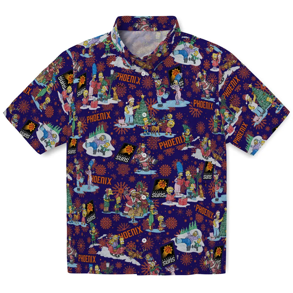 Phoenix Suns Hawaiian Shirt - Simpsons Christmas phoenix suns simpsons christmas purple hawaiian shirts best selling