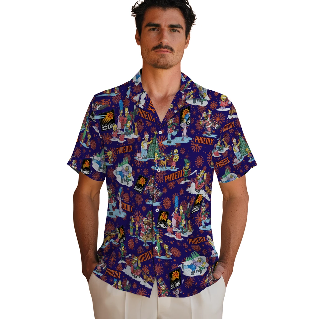 Phoenix Suns Hawaiian Shirt - Simpsons Christmas phoenix suns simpsons christmas purple hawaiian shirts fashion forward
