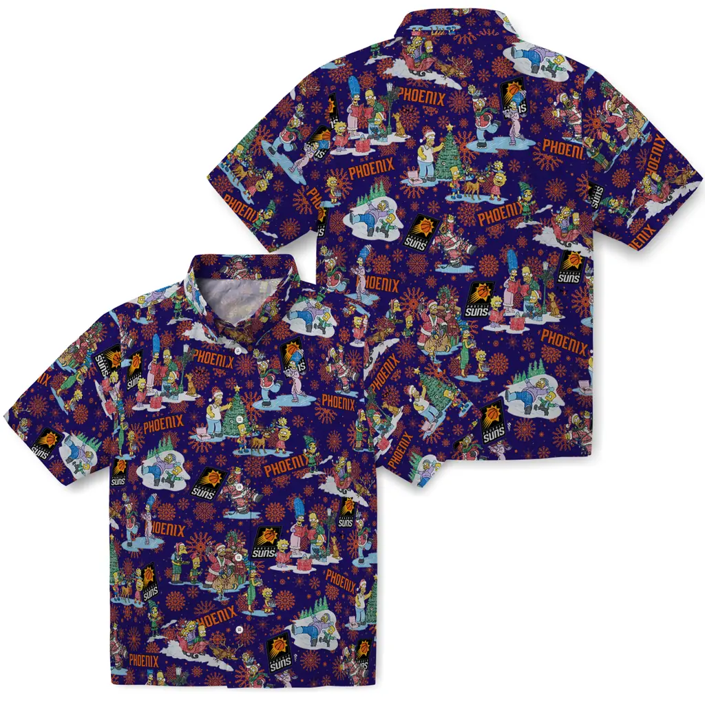 Phoenix Suns Hawaiian Shirt - Simpsons Christmas phoenix suns simpsons christmas purple hawaiian shirts high quality