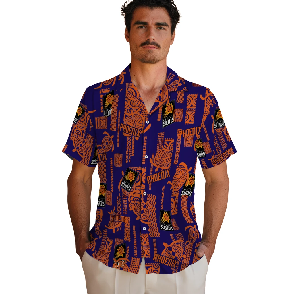 Phoenix Suns Hawaiian Shirt - Turtle Lines phoenix suns turtle lines purple hawaiian shirts fashion forward