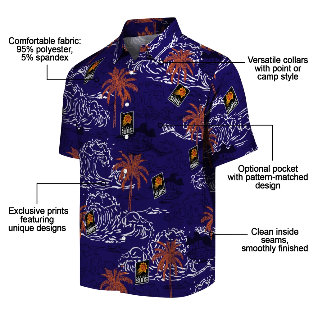 Phoenix Suns Hawaiian Shirt - Wave Palm phoenix suns wave palm purple hawaiian shirts new arrival