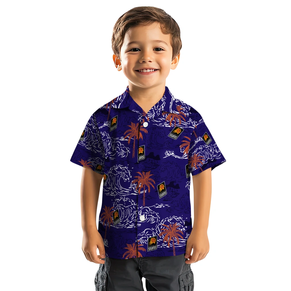Phoenix Suns Hawaiian Shirt - Wave Palm phoenix suns wave palm purple hawaiian shirts top rated