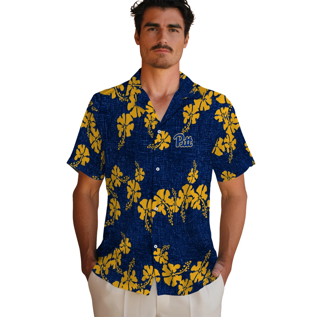 Pittsburgh Panthers Hawaiian Shirt - 50th State Flower pittsburgh panthers hibiscus petals royal blue hawaiian shirts fashion forward
