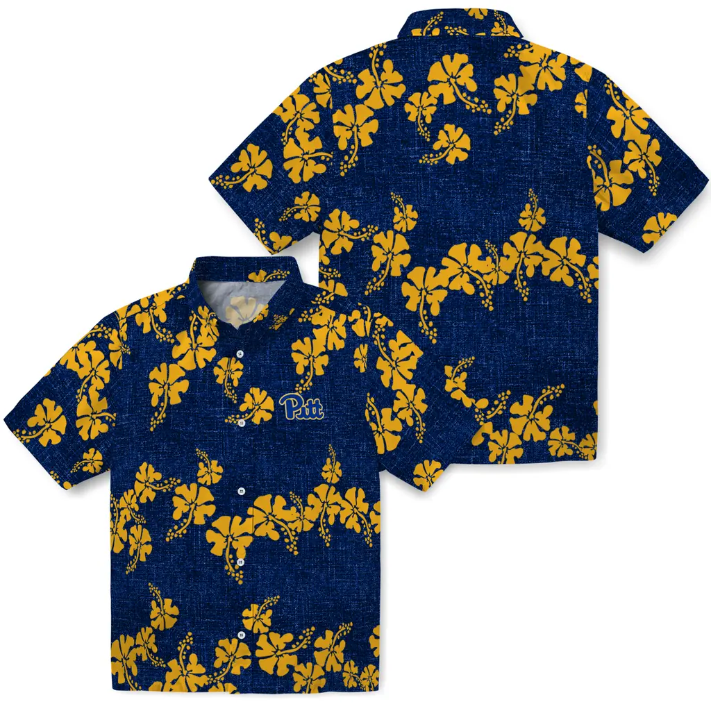 Pittsburgh Panthers Hawaiian Shirt - 50th State Flower pittsburgh panthers hibiscus petals royal blue hawaiian shirts high quality