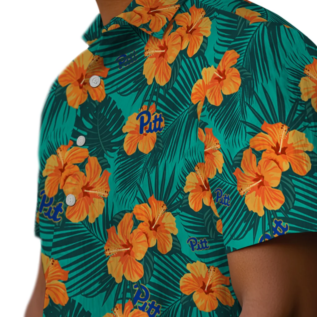 Pittsburgh Panthers Hawaiian Shirt - Hibiscus and Palm Leaves pittsburgh panthers hibiscus escape green hawaiian shirts trendy