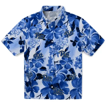pittsburgh panthers hibiscus arrangement royal blue hawaiian shirts best selling