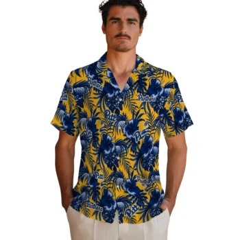 pittsburgh panthers hibiscus exotic royal blue hawaiian shirts fashion forward