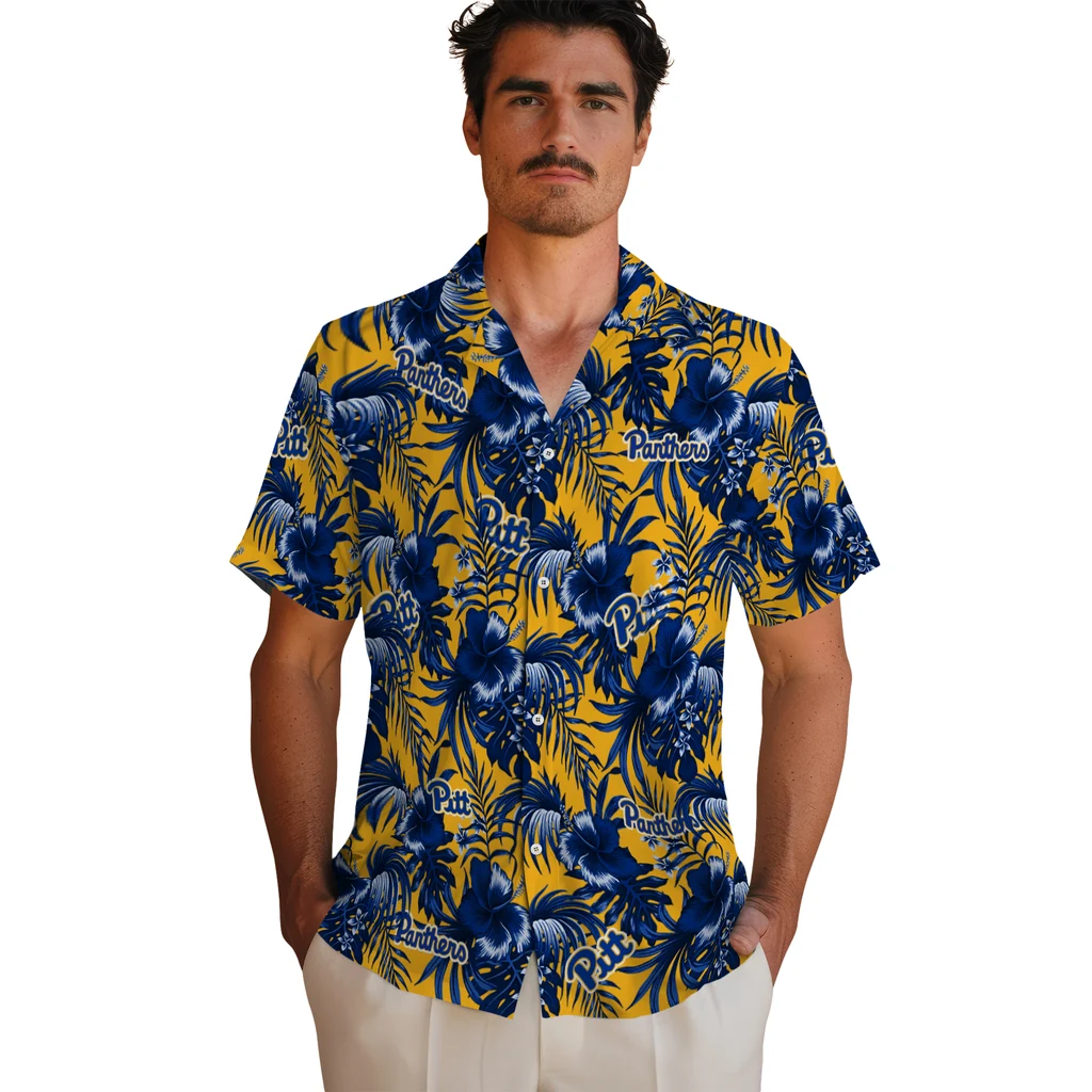 Pittsburgh Panthers Hawaiian Shirt - Hibiscus Exotic pittsburgh panthers hibiscus exotic royal blue hawaiian shirts fashion forward