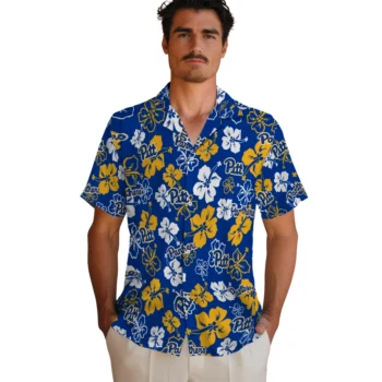 pittsburgh panthers hibiscus bloom royal blue hawaiian shirts fashion forward