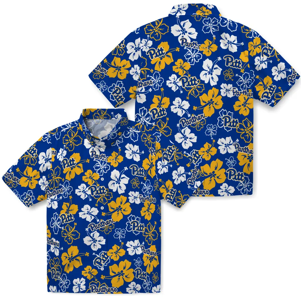 Pittsburgh Panthers Hawaiian Shirt - Hibiscus Flower Design pittsburgh panthers hibiscus bloom royal blue hawaiian shirts high quality