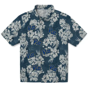pittsburgh panthers hibiscus flowers navy blue hawaiian shirts best selling