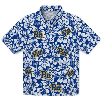 pittsburgh panthers hibiscus motif royal blue white hawaiian shirts best selling