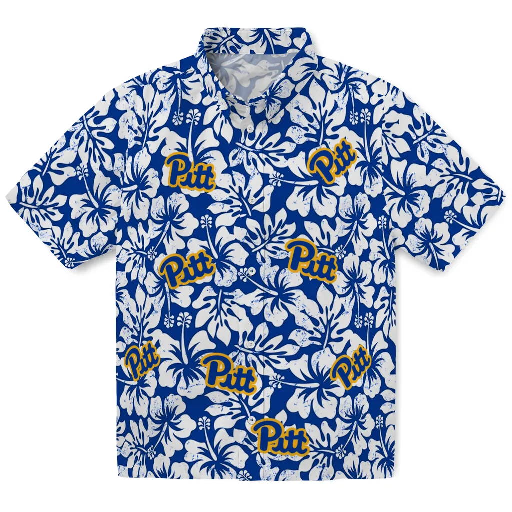 Pittsburgh Panthers Hawaiian Shirt - Hibiscus Motif pittsburgh panthers hibiscus motif royal blue white hawaiian shirts best selling