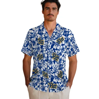 pittsburgh panthers hibiscus motif royal blue white hawaiian shirts fashion forward