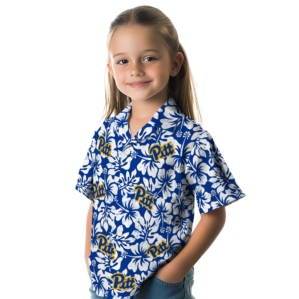 Pittsburgh Panthers Hawaiian Shirt - Hibiscus Motif pittsburgh panthers hibiscus motif royal blue white hawaiian shirts premium grade
