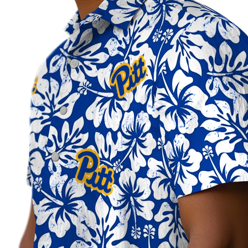 Pittsburgh Panthers Hawaiian Shirt - Hibiscus Motif pittsburgh panthers hibiscus motif royal blue white hawaiian shirts trendy