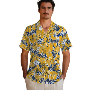 pittsburgh panthers hibiscus overlay hawaiian shirts fashion forward
