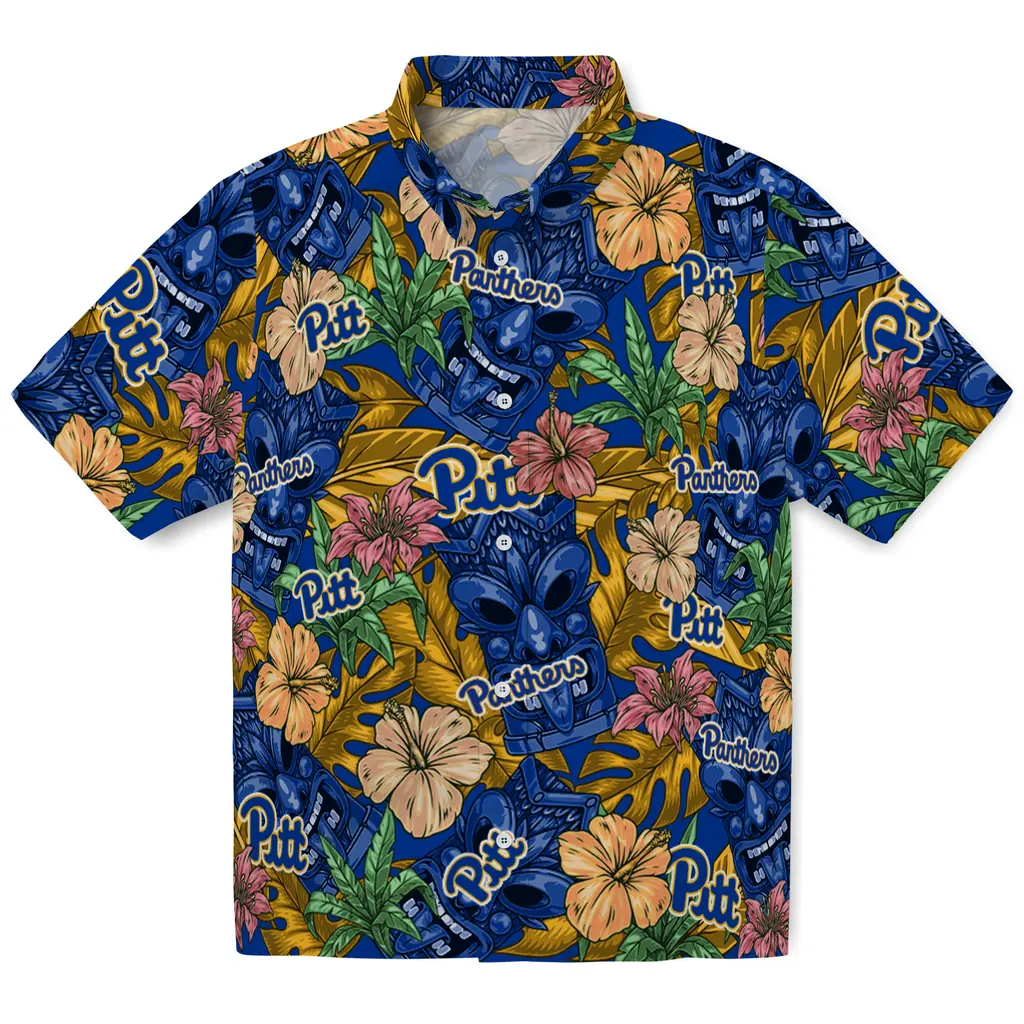 Pittsburgh Panthers Hawaiian Shirt - Hibiscus Tiki Jungle pittsburgh panthers tiki jungle royal blue hawaiian shirts best selling