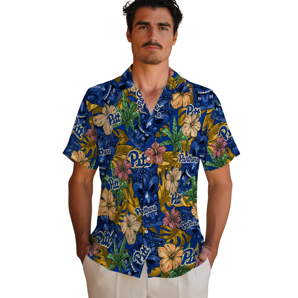 Pittsburgh Panthers Hawaiian Shirt - Hibiscus Tiki Jungle pittsburgh panthers tiki jungle royal blue hawaiian shirts fashion forward
