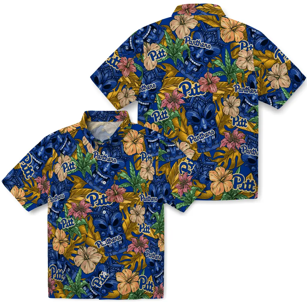 Pittsburgh Panthers Hawaiian Shirt - Hibiscus Tiki Jungle pittsburgh panthers tiki jungle royal blue hawaiian shirts high quality