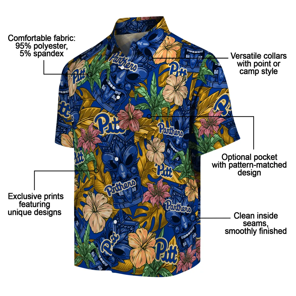 Pittsburgh Panthers Hawaiian Shirt - Hibiscus Tiki Jungle pittsburgh panthers tiki jungle royal blue hawaiian shirts new arrival