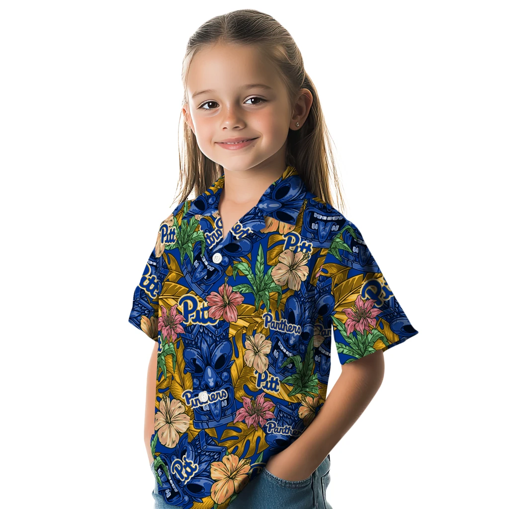 Pittsburgh Panthers Hawaiian Shirt - Hibiscus Tiki Jungle pittsburgh panthers tiki jungle royal blue hawaiian shirts premium grade