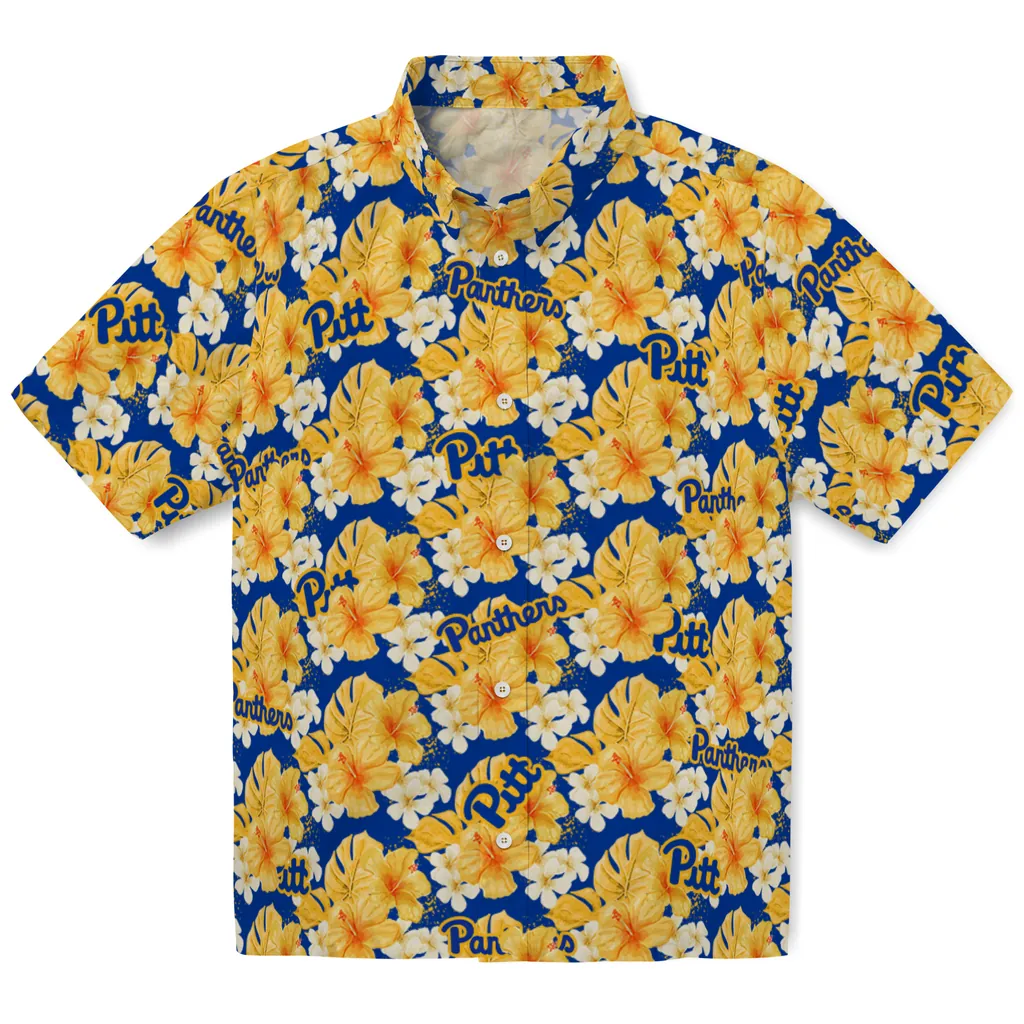 Pittsburgh Panthers Hawaiian Shirt - Hibiscus Tropics pittsburgh panthers hibiscus tropics royal blue yellow hawaiian shirts best selling