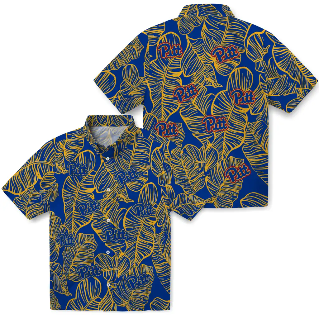 Pittsburgh Panthers Hawaiian Shirt - Leaf Outline pittsburgh panthers leaf outline royal blue hawaiian shirts high quality