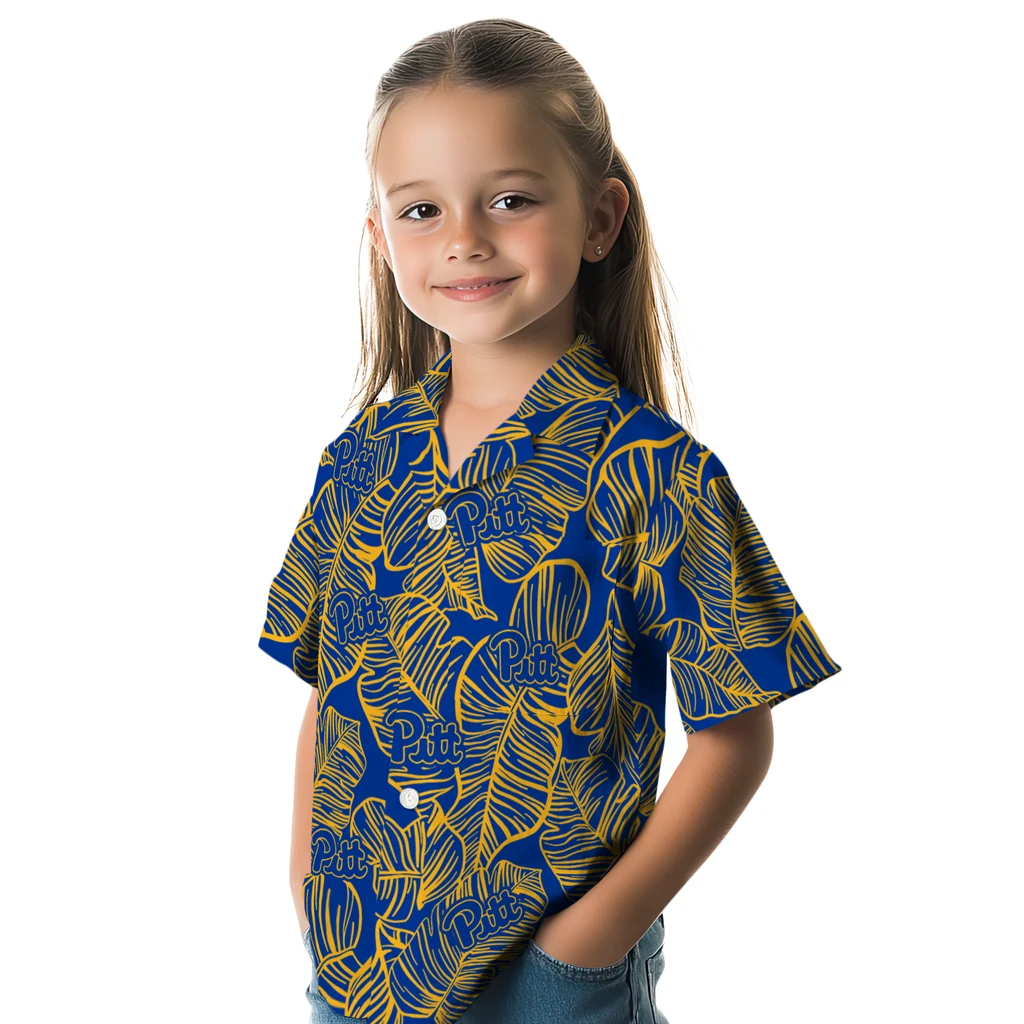 Pittsburgh Panthers Hawaiian Shirt - Leaf Outline pittsburgh panthers leaf outline royal blue hawaiian shirts premium grade