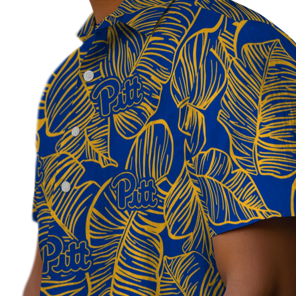 Pittsburgh Panthers Hawaiian Shirt - Leaf Outline pittsburgh panthers leaf outline royal blue hawaiian shirts trendy