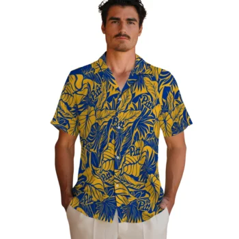 pittsburgh panthers monstera layer royal blue hawaiian shirts fashion forward
