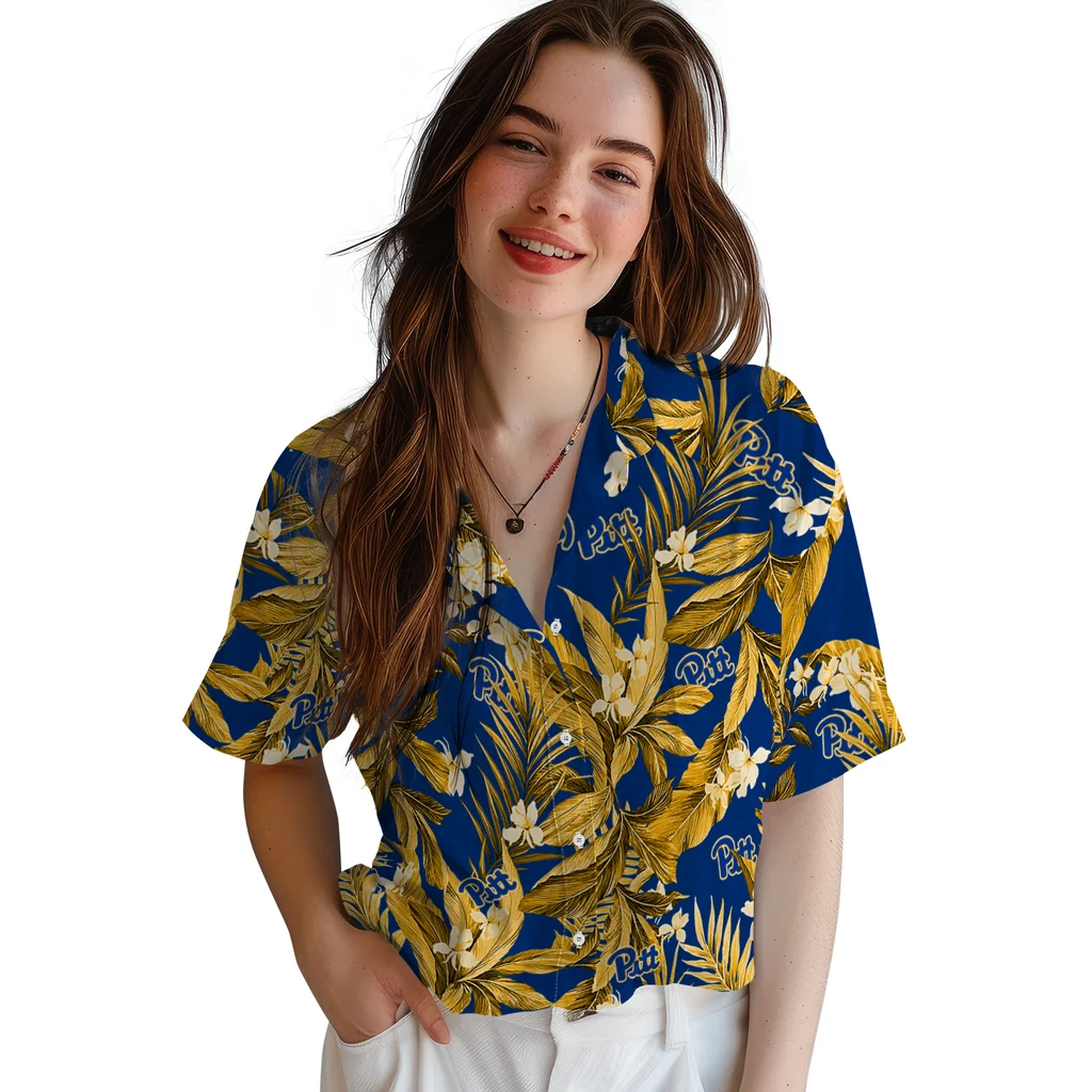 Pittsburgh Panthers Hawaiian Shirt - Palm Leaves pittsburgh panthers palm leaves royal blue hawaiian shirts latest model