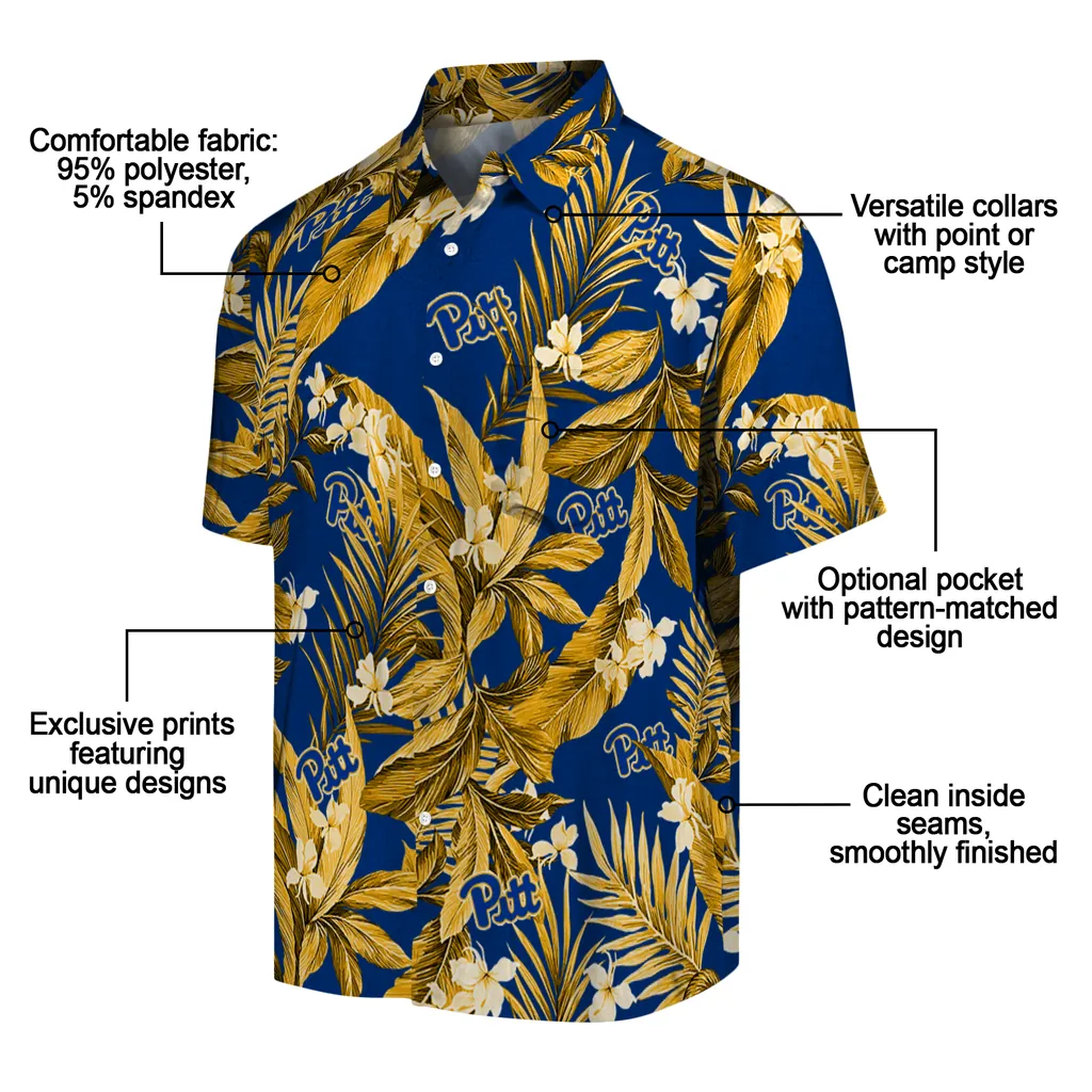 Pittsburgh Panthers Hawaiian Shirt - Palm Leaves pittsburgh panthers palm leaves royal blue hawaiian shirts new arrival