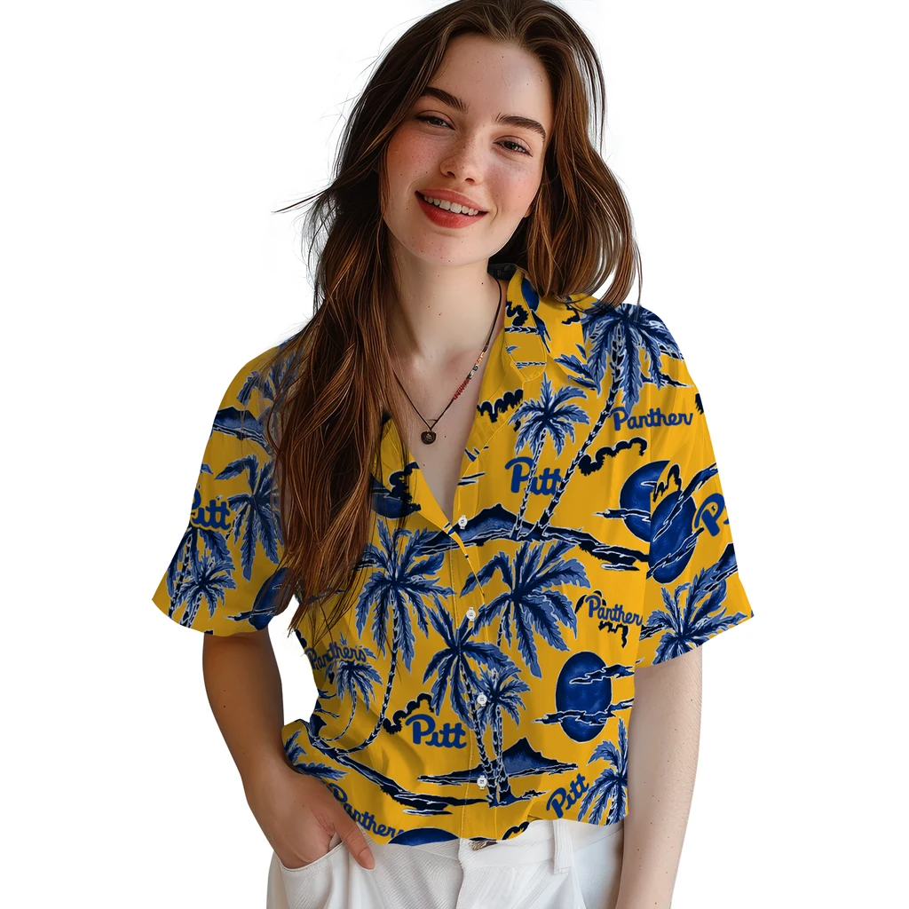 Pittsburgh Panthers Hawaiian Shirt - Palm Sunset pittsburgh panthers palm sunset hawaiian shirts latest model