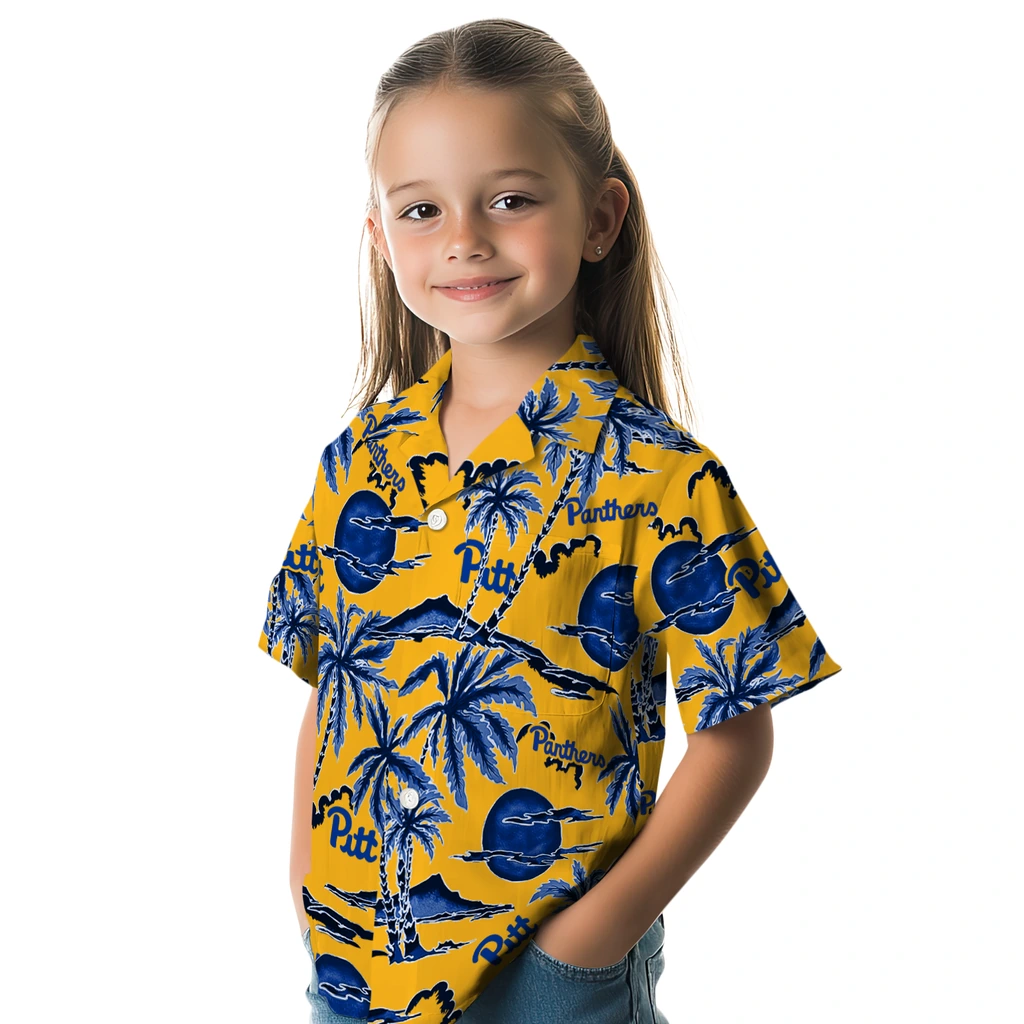Pittsburgh Panthers Hawaiian Shirt - Palm Sunset pittsburgh panthers palm sunset hawaiian shirts premium grade