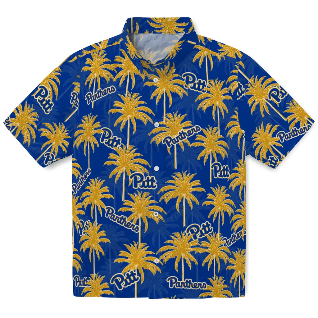 Pittsburgh Panthers Hawaiian Shirt - Palm Tree Motif pittsburgh panthers palm grove royal blue hawaiian shirts best selling