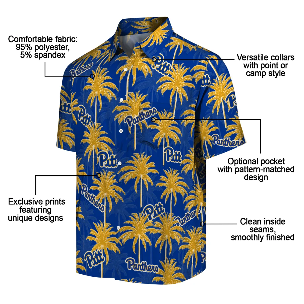 Pittsburgh Panthers Hawaiian Shirt - Palm Tree Motif pittsburgh panthers palm grove royal blue hawaiian shirts new arrival