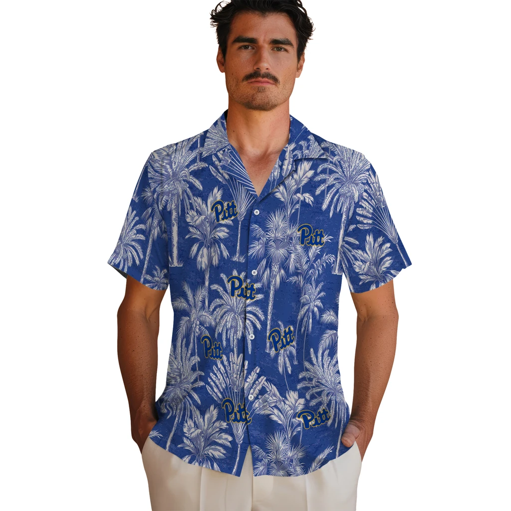 Pittsburgh Panthers Hawaiian Shirt - Vintage Palm Tree pittsburgh panthers palm shadows royal blue hawaiian shirts fashion forward