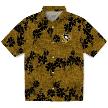 pittsburgh penguins hibiscus petals yellow hawaiian shirts best selling