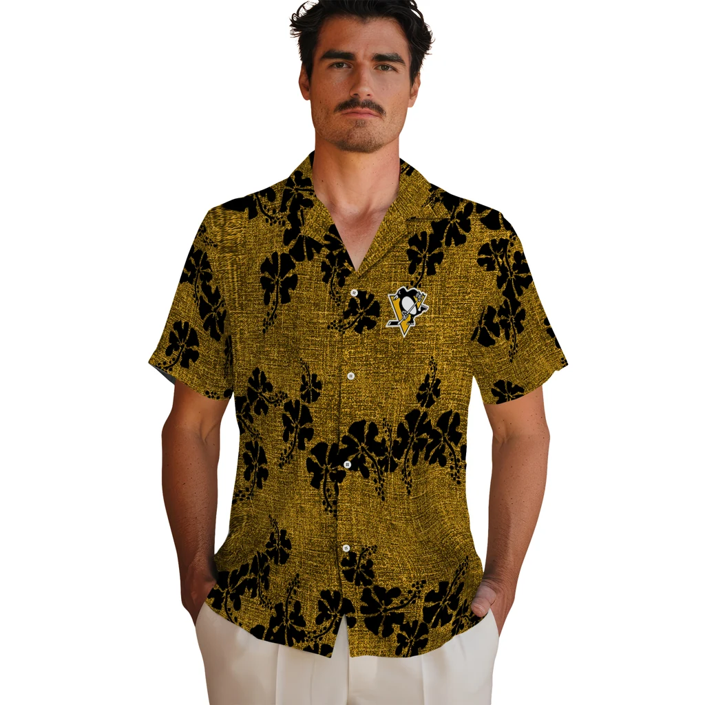 Pittsburgh Penguins Hawaiian Shirt - 50th State Flower pittsburgh penguins hibiscus petals yellow hawaiian shirts fashion forward